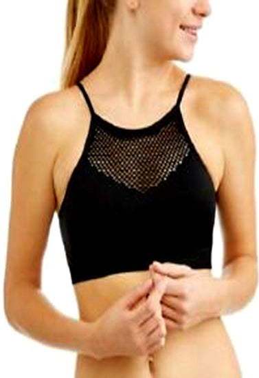 Ladies Fishnet Cut High Neck Black Cami Bra