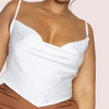 Plus  Size White Satin Cropped Cowl Neck Cami Top