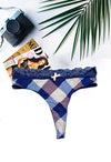 Printed Check Blue Color Thong Panty