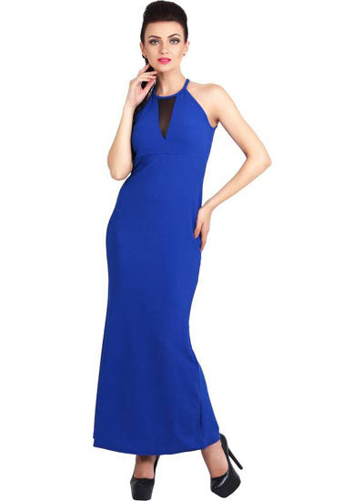 Stunning Blue Bridesmaid Sleeveless High Neck Prom Gown