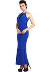 Stunning Blue Bridesmaid Sleeveless High Neck Prom Gown