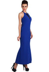 Stunning Blue Bridesmaid Sleeveless High Neck Prom Gown