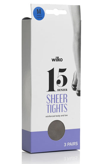 Wilko 15 denier sheer women pantyhose  tights pack of 3